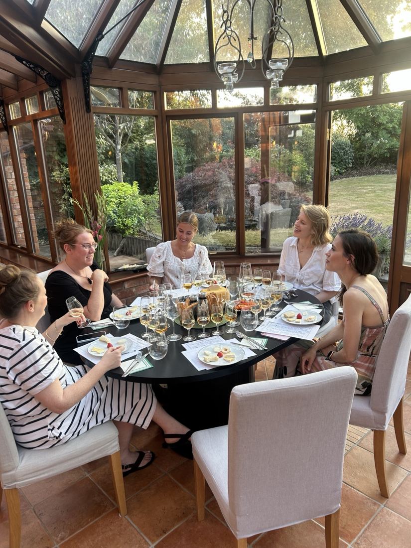 Friends enjoying a relaxed wine tasting together