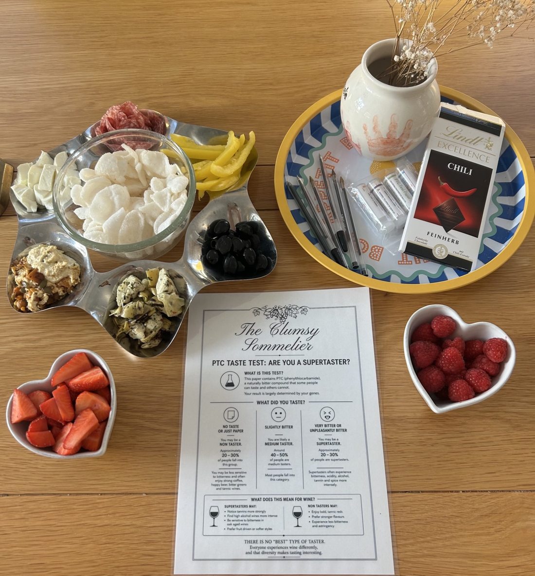 A sensory wine tasting setup